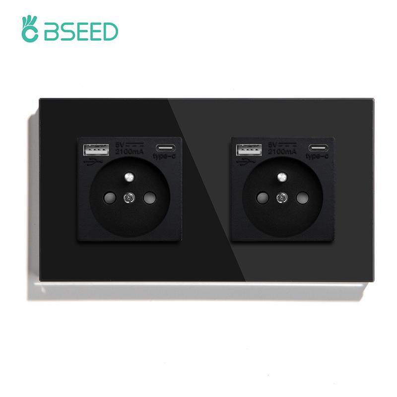 BSEED Розетка настенная французского типа с интерфейсом Type-C 16А порт для зарядки USB силовая розетка панель из хрустального стекла электрическая розетка