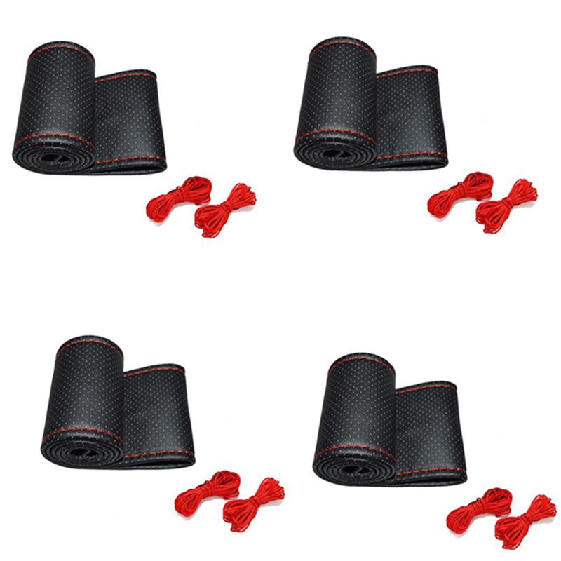 4X Universal Braid On The Steering Wheel PU Leather Car Steering Wheel Cover To Cover The Entire Single Connector 38Cm