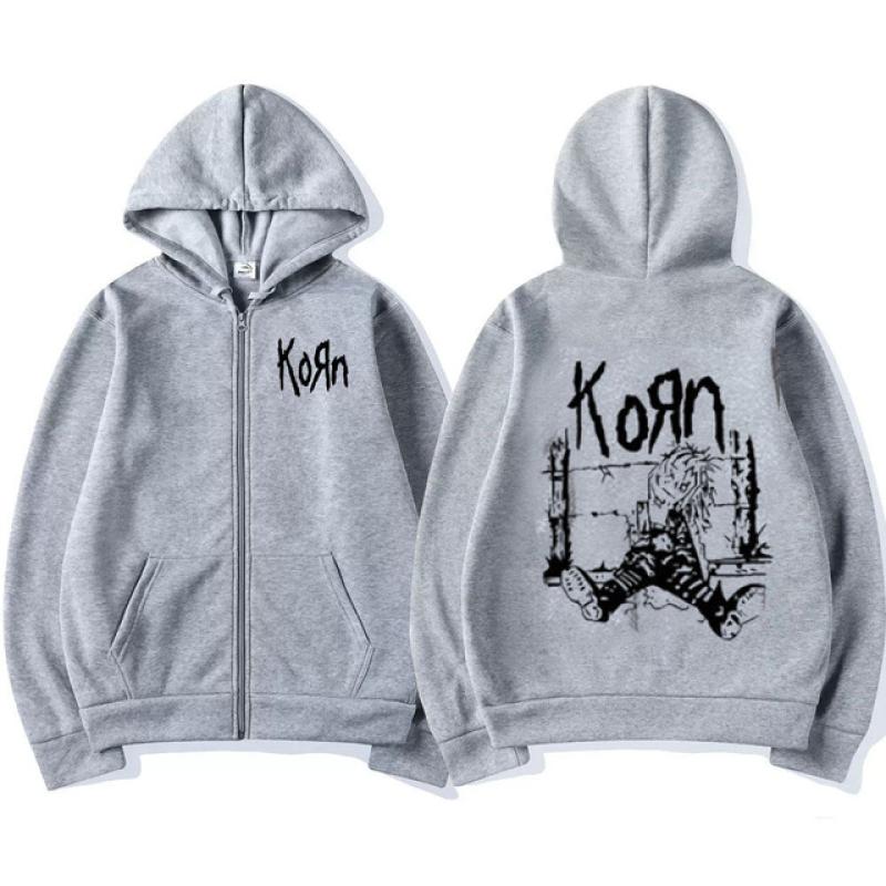 Korn Rock Band WORLD TOUR Куртки на молнии Металлическая музыка Мужские толстовки Негабаритные уличная одежда в стиле хип-хоп Толстовки на молнии Топы в стиле панк Y2K