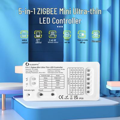 GLEDOPTO Zigbee 3.0 Ультратонкий Мини 5-в-1 LED Контроллер DC5-24V RGBW/CCT и Одноцветный