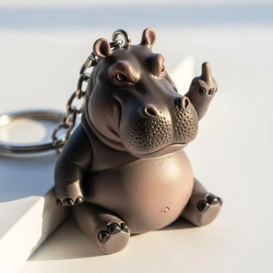 Middle Finger Animal Keychain Wolf Cow Pig Tiger Elephant Shape