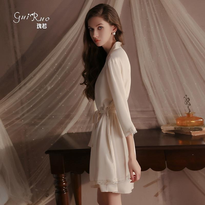 Сладкий и гладкий атласный комплект нижнего белья, чистое желание, сексуальный, с дополнительными вставками на груди, ночная сорочка, халат, домашняя одежда W