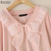 ZANZEA Women Bows Splice V-Neck Casual Long Sleeve Blouse