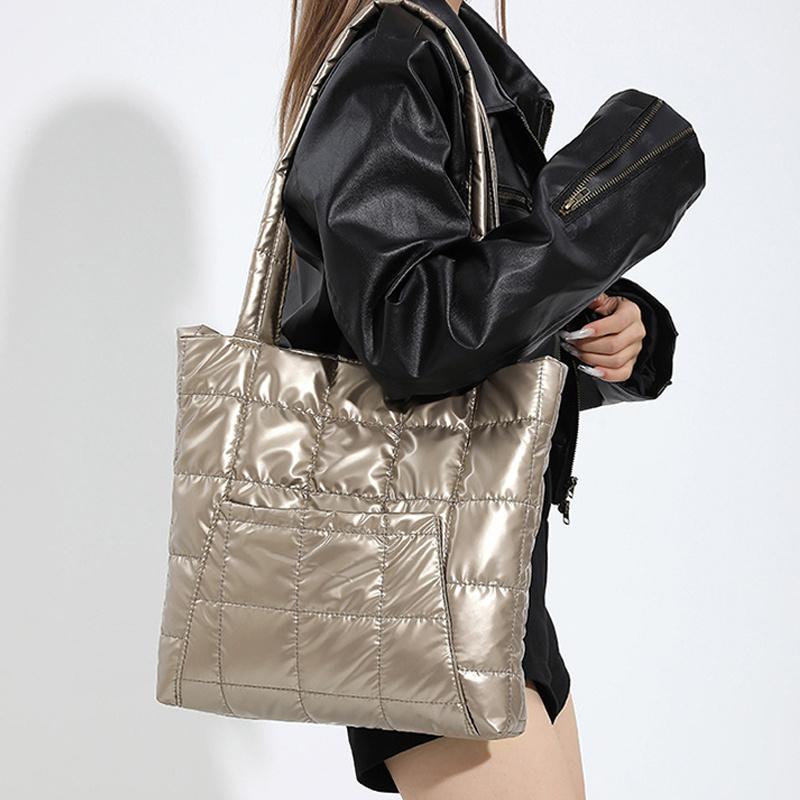 Высококачественная зимняя сумка-тоут большой вместимости, модная стеганая сумка с перьевым наполнителем, женская сумка под мышку, стеганая однотонная сумка через плечо KTB