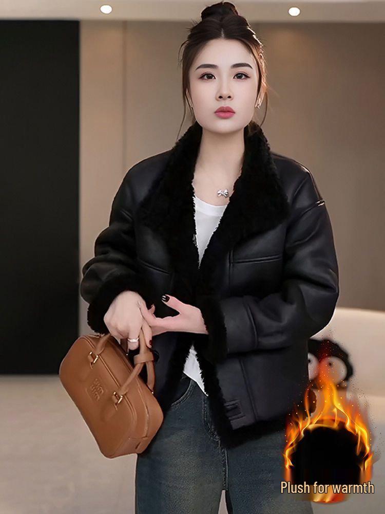 2024 Women's Reversible Leather & Fur Lambswool Coat – Fashionable Winter Jacket