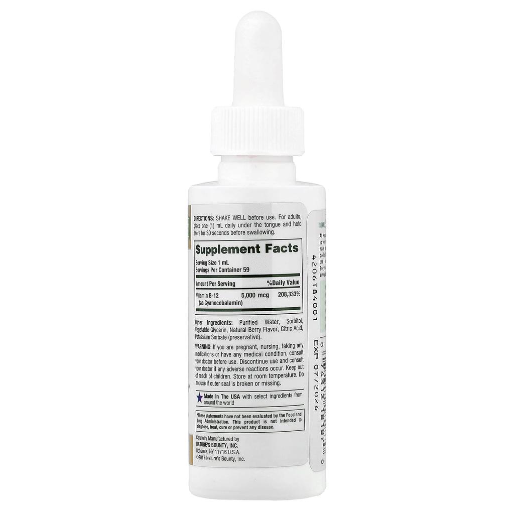 Nature'S Bounty, Sublingual Liquid, B12, 5,000 Mcg, 2 Fl Oz (59 Ml)