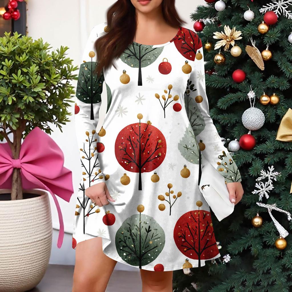 Женское повседневное платье большого размера с градиентным принтом, карманом, круглым вырезом и длинными рукавами, для весны/осени