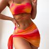 3Pcs/Set Women Sexy Bikini Set Tie-dye Print Sling Bra High Waist Briefs Set Quick Drying