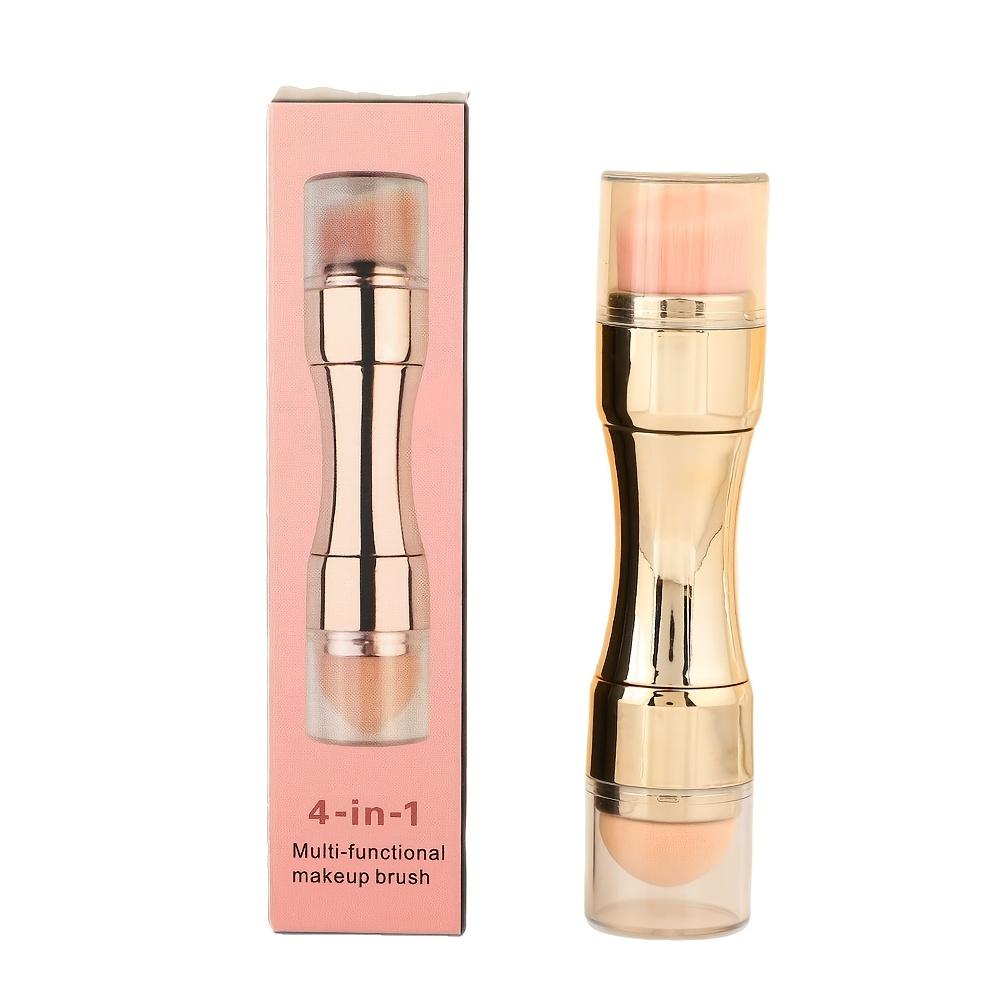 Four-In-One Dual-Head Multi-Use Makeup Brush With 4 Brush Heads, Suitable For Eye Makeup, Lip Makeup, Foundation, And Powder Application. The Gold