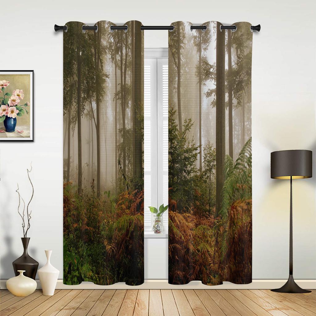 Maple Leaves Red Forest Starry Sky Window Curtains Home Decoration Living Room Curtains Kid's Room Cortinas For Kitchen Bedroom