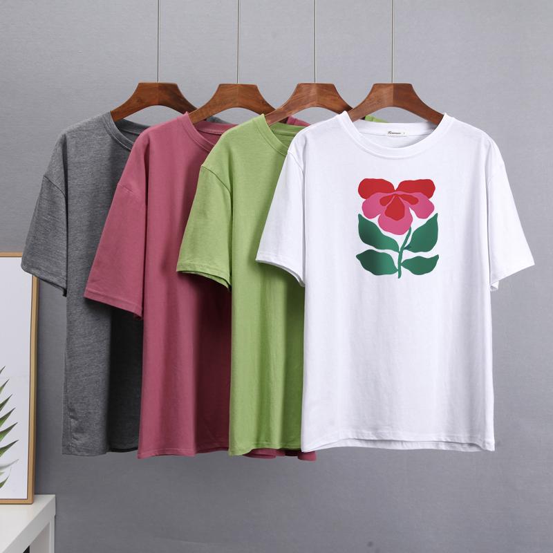 Hirsionsan Harajuku футболка с цветочным принтом женская летняя шикарная готическая одежда абстрактные футболки с рисованной графикой свободные хлопковые женские топы