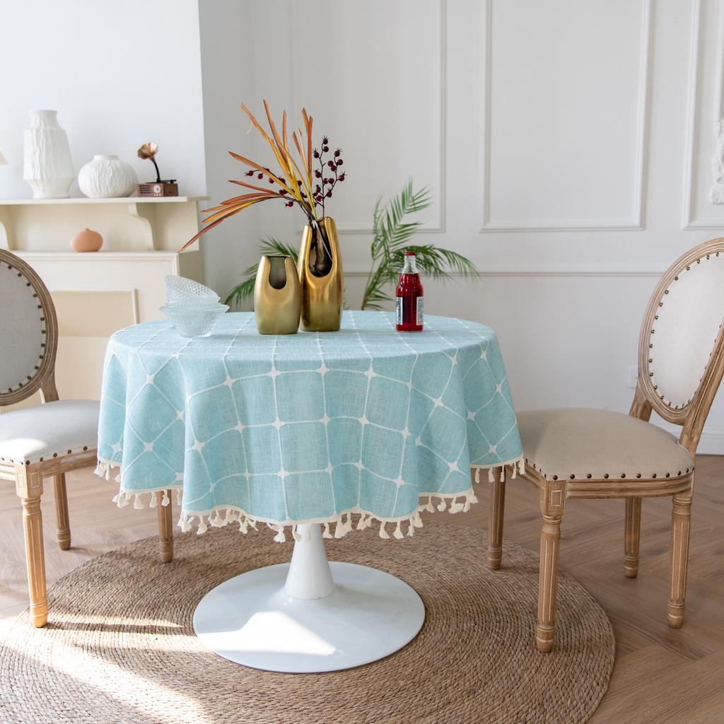 Круглая скатерть из хлопка и льна, моющаяся клетчатая скатерть в стиле бохо с кисточками, фермерская, деревенская скатерть для вечеринки, свадьбы