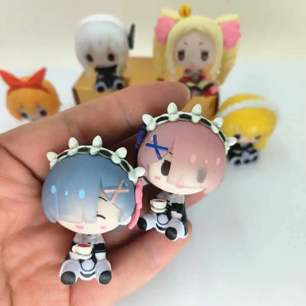 Милая фигурка Рем из Re Zero Мини-статуэтка Эмилии Рам Кавайное аниме Re:Нулевая Фигурка Скульптура Украшение для Дома Орнамент Аксессуары для Стола