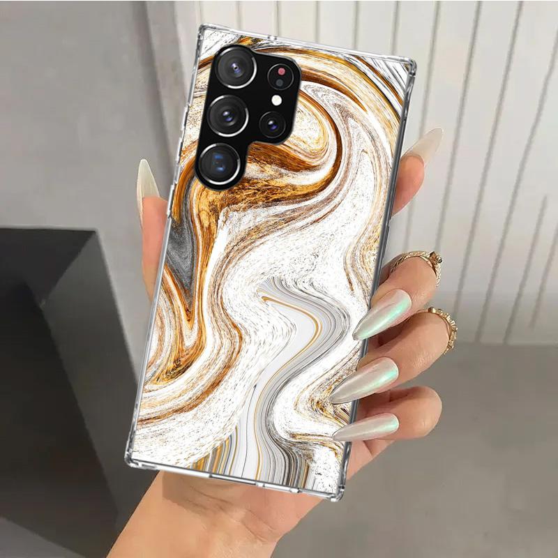 Модный Золотой Розовый Геометрический Мраморный Чехол для Телефона для Samsung Galaxy S26 S24 S23 Ultra S25 Edge S22 S21 Plus S20 FE + Мягкая Печать Она