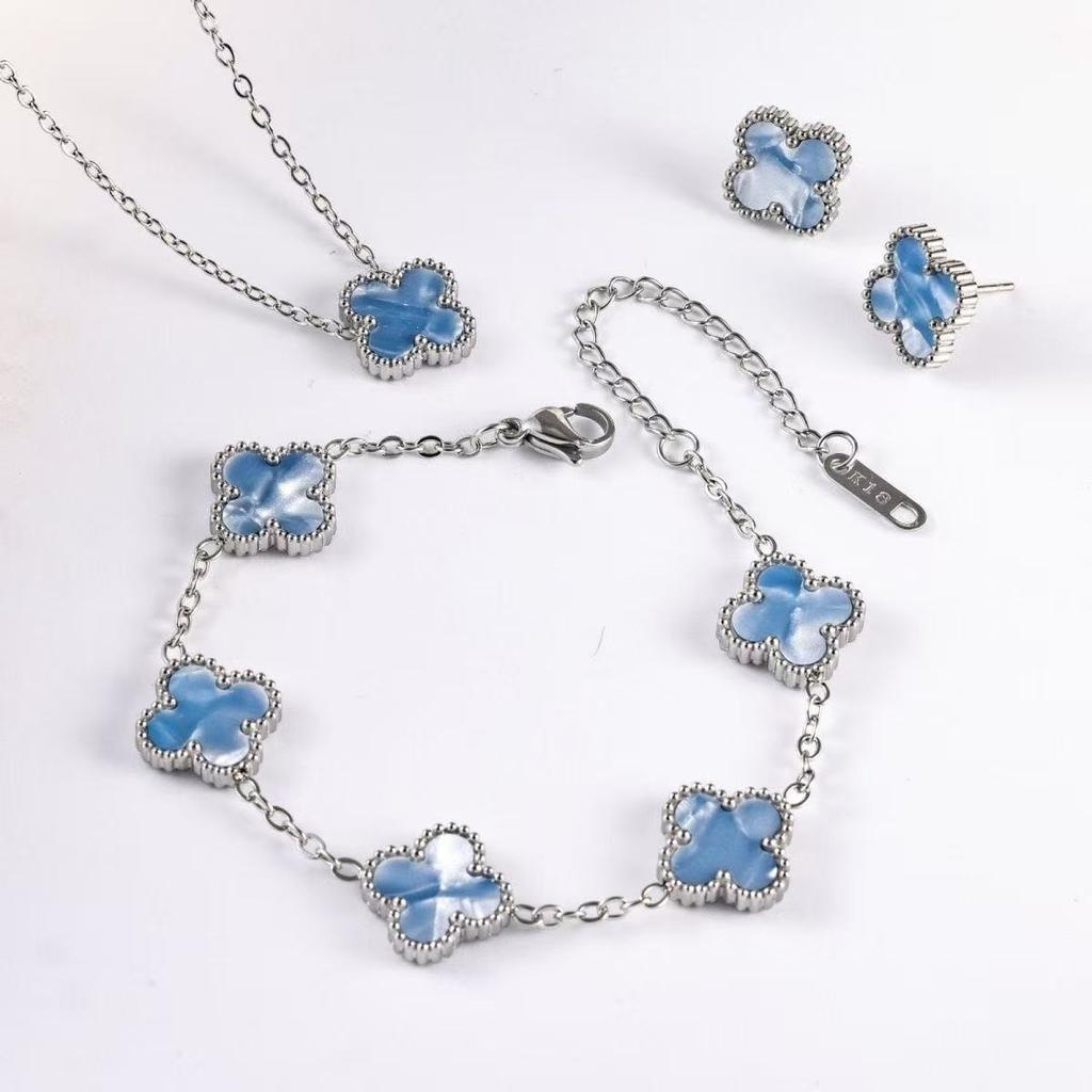 3 модных украшения из титановой стали: ожерелье-клевер, браслет, серьги, роскошный подарок на День святого Валентина, День матери