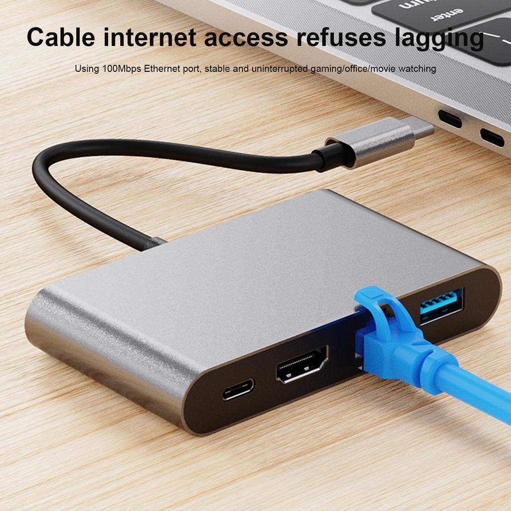 Док-станция 4 в 1 TYPE-C к RJ45 100M HDMI USB3.0 PD Интерфейс Адаптер-хаб