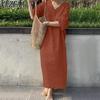 Women's Fashion Summer Spring Solid Color Print 1/2 Sleeves V-Neck Loose Waistline Casual Dresses
