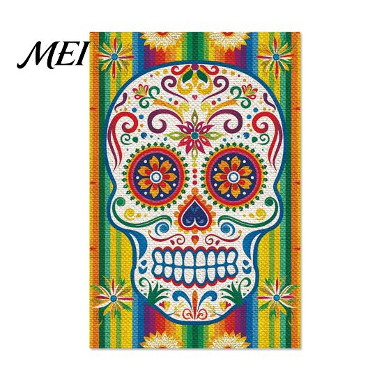 Decorative Burlap Lawn Banners Day of The Dead Garden Flag, 12x18 Inch Floral Skull Yard Festive Ornament Flags Mexican Gothic Skeleton Flowers