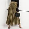 Autumn Winter Pleated Midi Skirt Plus Size High Waist Golden Beach Skirt Women