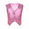Womens Glitter Sequins Vest Pointed Hem Waistcoat for Jazz Dance Choir Performances