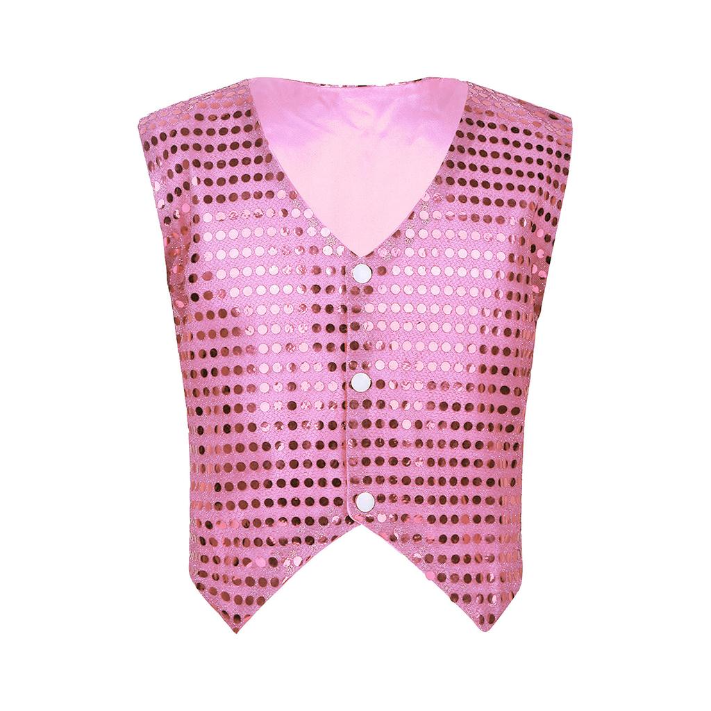 Womens Glitter Sequins Vest Pointed Hem Waistcoat for Jazz Dance Choir Performances