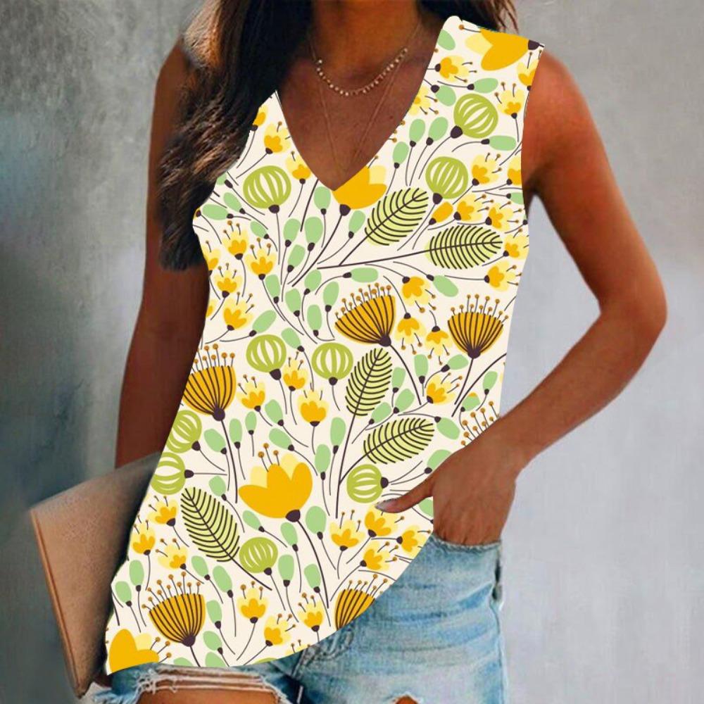 Летняя мода Цветочный 3D принт Майки женские Уличная одежда Harajuku свободный V-образный вырез жилет без рукавов с открытыми плечами Женская майка