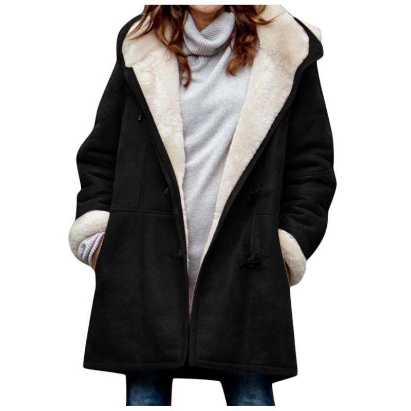 2025 Winter Simple Original Style Coat Solid Color Casual Button Cardigan Warm Medium Long Hooded Women's Coat