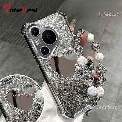 Блестящий чехол-браслет с зеркалом любви для Huawei Pura 80 70 Ultra P60 P50 P40 P30 Pro Plus Lite, противоударная силиконовая накладка