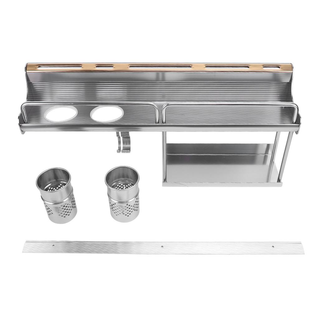 Настенная полка для специй из алюминиевого сплава, настенный органайзер для кухонных принадлежностей с двойным держателем для палочек для еды для