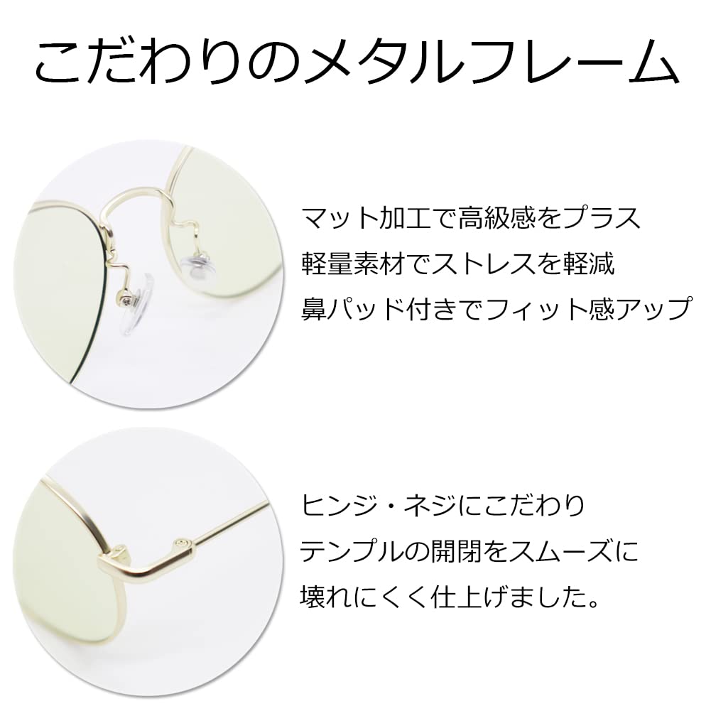 Очки для чтения, тонкие, легкие, симпатичные, синие, легкие, стильные, с защитой от ультрафиолета, круглые очки Boston, большие, металлические, Sabae, Planning, зеленые [Eight Tokyo] женские, 1.0