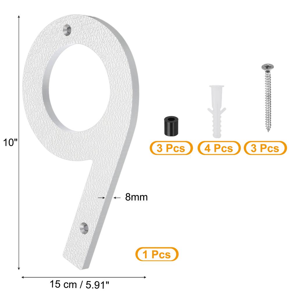 10 Inch House Number, House Address Numbers Sign Large Floating Modern with Screws for Outside Door Wall Street, Silver, 0-9