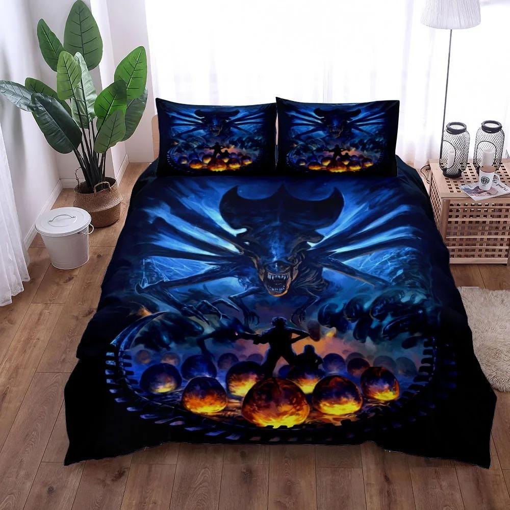 3D Print Aliens Horrible Bedding Set Soft Comforter Cover With 1/2pcs Pillow Shams For Kids Adults Microfiber Quilt Cover