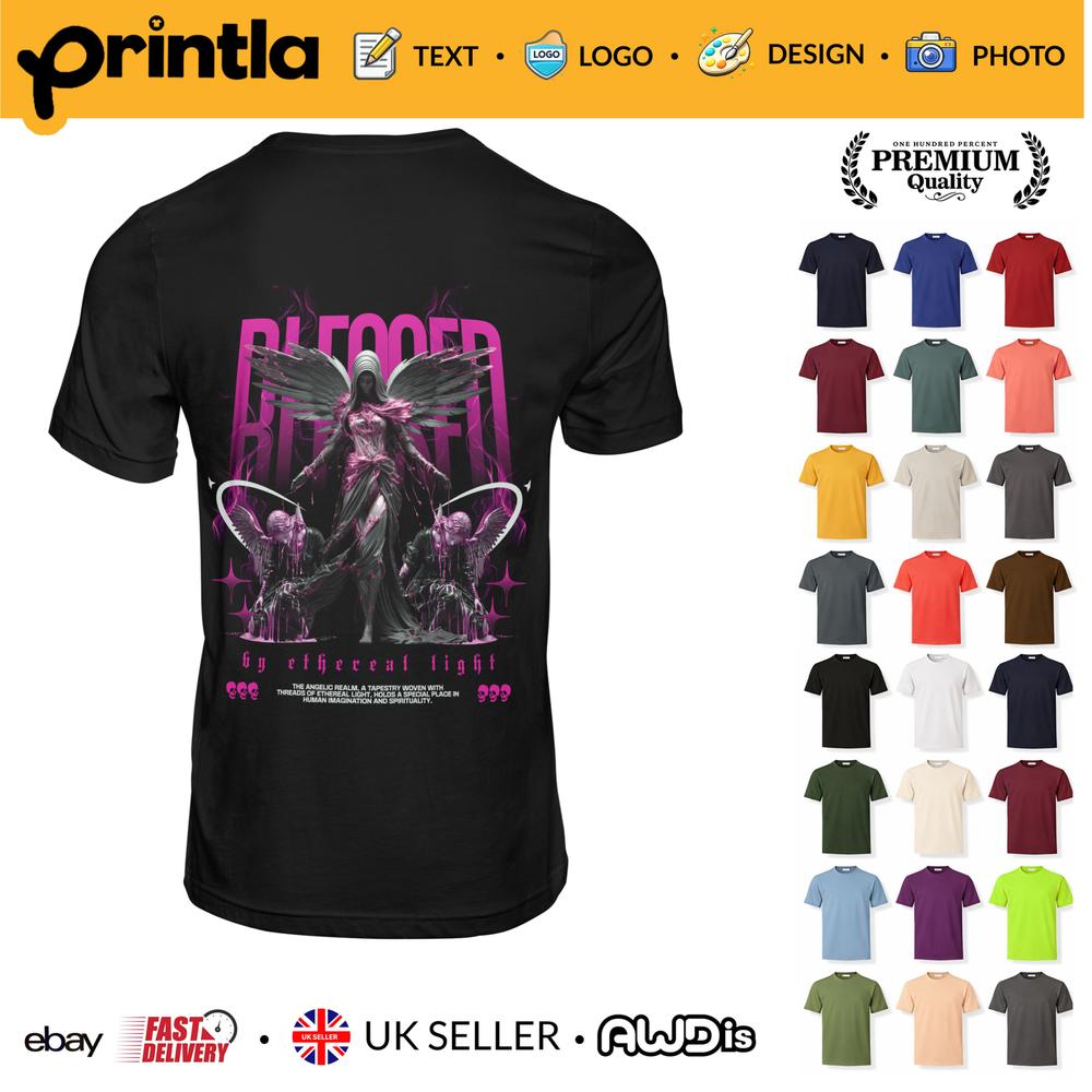 Dark Angel Blessed Graphic TShirt Pink Gothic Wings Streetwear Unisex Tee