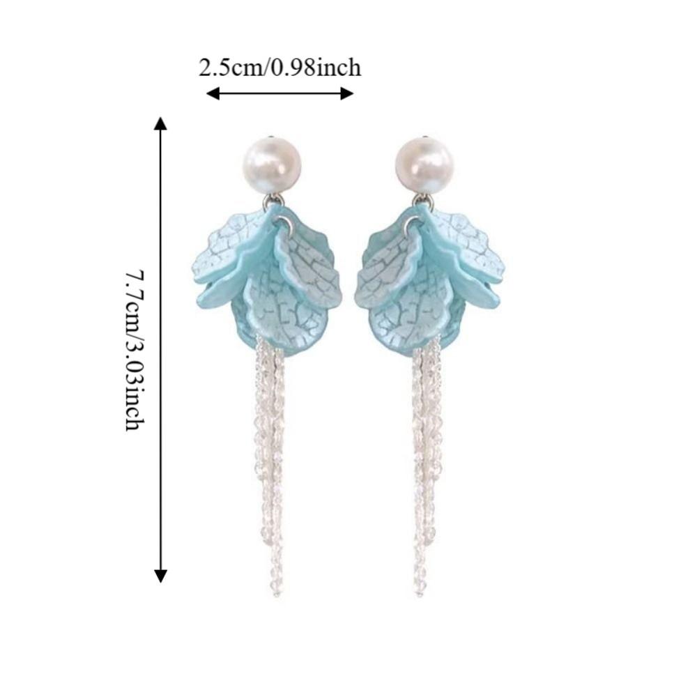 Peach Tea Color Tassel Earrings Blue Petal Design Fashion Jewelry Zinc Zinc Alloy Earrings Women's Jewelry
