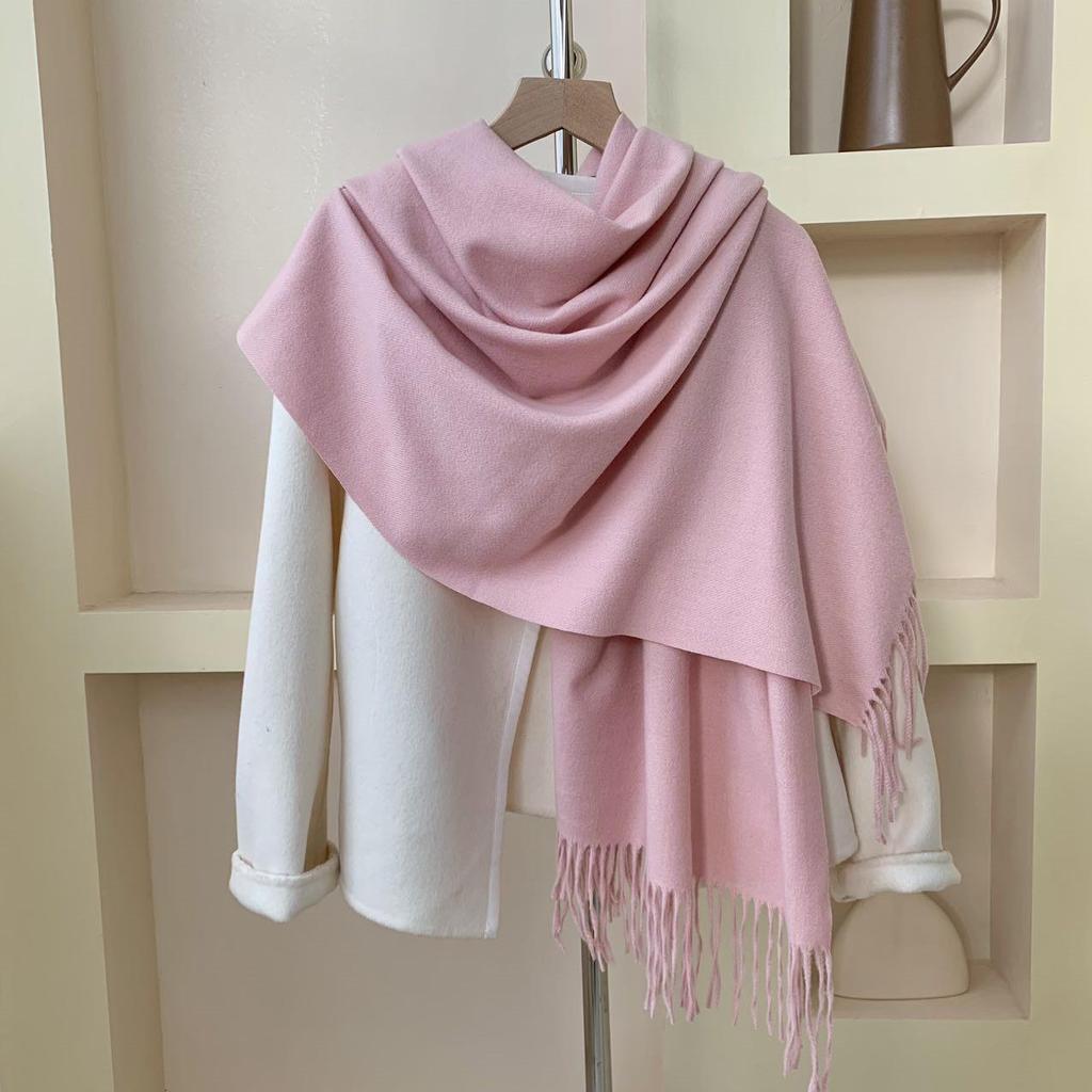 Women's Winter Japanese & Korean Solid Color Shawl - Premium Imitation Cashmere, Custom Logo, Long Autumn/Winter Scarf