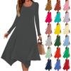 Women's Casual Fashion Round Neck Long Sleeve Solid Color Irregular Hem Midi Dress