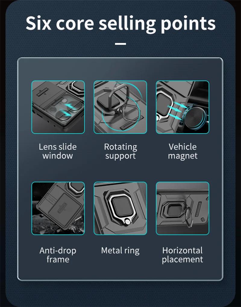 For Xiaomi Redmi 13C Case Slide Camera Protect Armor Phone Case For Poco C65 PocoC65 C 65 Magnet Holder Ring Cover Redmi13C 13 C