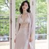 [Strict selection] Spring and summer new suspender nightgown two-piece set with chest pad loungewear women's satin sexy pajamas women