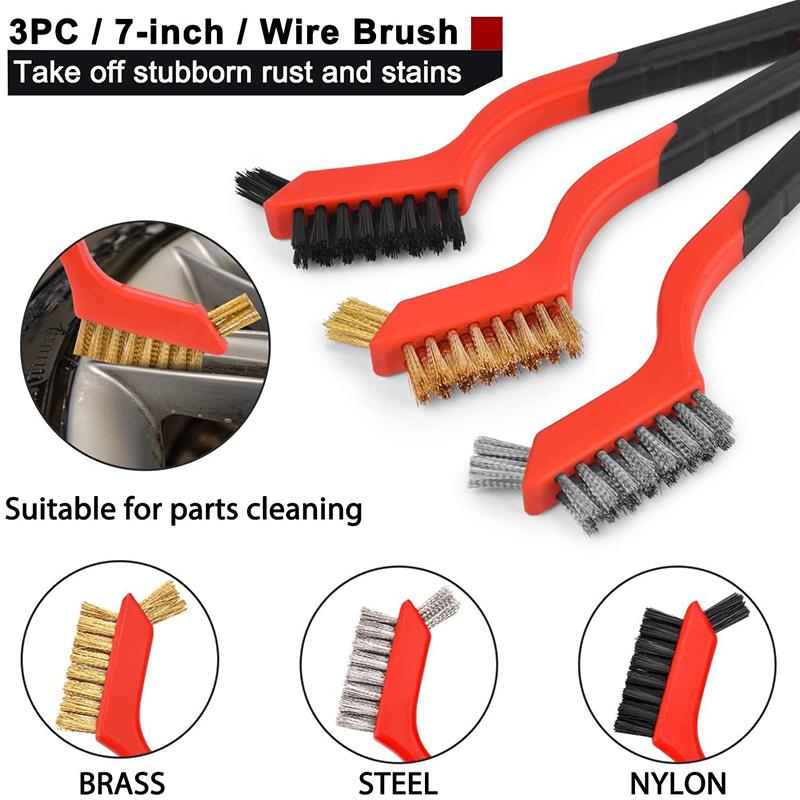 Мини-набор из трех кухонных щеток для газовых вытяжек, удаление жира и пятен, чистка варочных панелей, стальная проволока, маленькая
