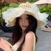 Women Straw Hat Wide Brim Breathable Straw Weaving Hat with Colorful Beads Decor Flexible Edges Sun Hat