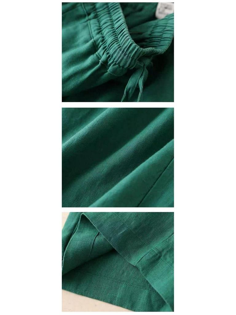 Женские брюки с высокой талией из хлопка и льна с широкими штанинами - Свободные, Стройнящие, Дышащие, Большого размера, Повседневные прямые штанины для весны и осени