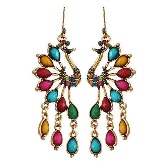 1 пара серег-крючков в форме павлина, ювелирные изделия со стразами, нежные длинные серьги-капли для банкета