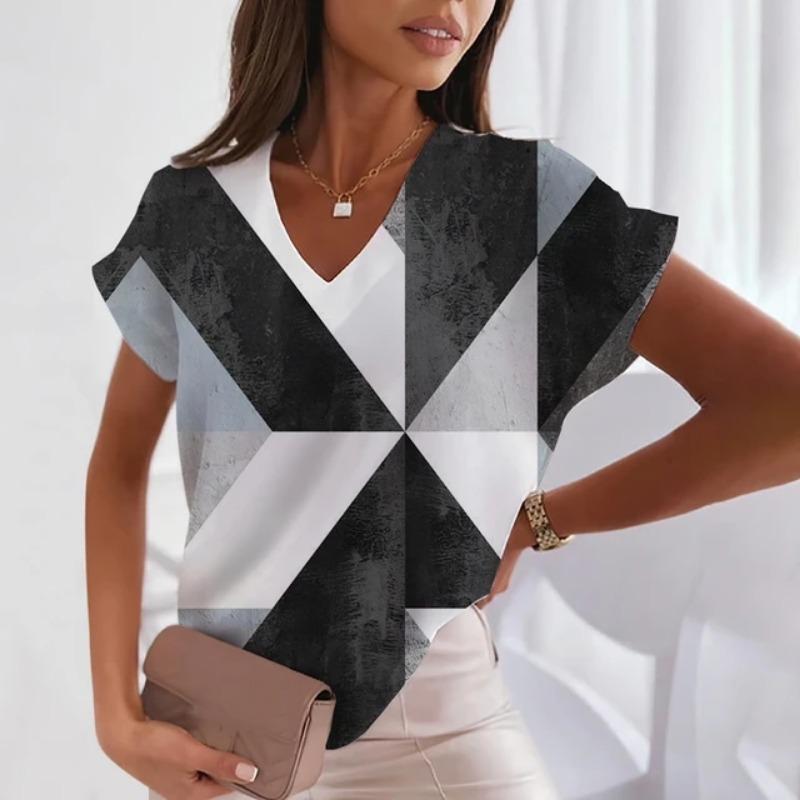 Новая женская футболка в клетку, летняя уличная мода, короткий рукав, свободный, 100-й размер, индивидуальный, с коротким рукавом и 3D-принтом