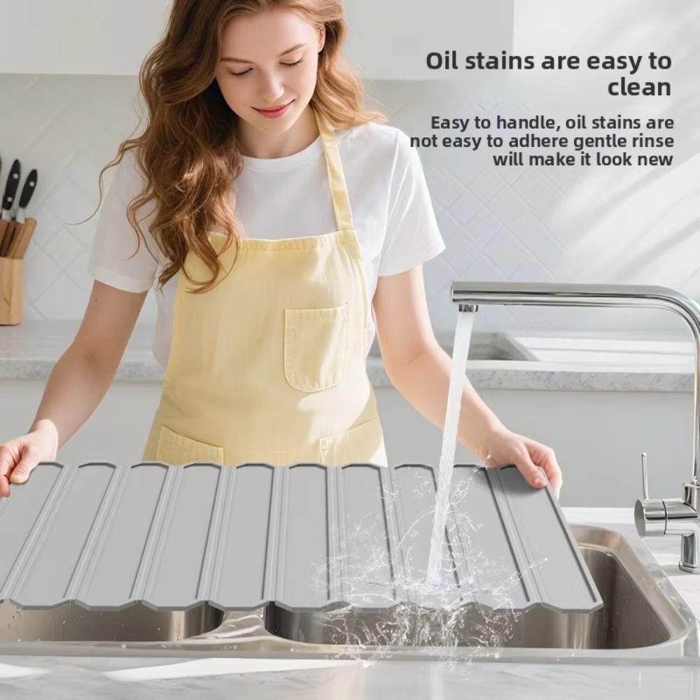 Collapsible Kitchen Drying Mat Quick-drying Countertop Drain Tray Utensil Storage