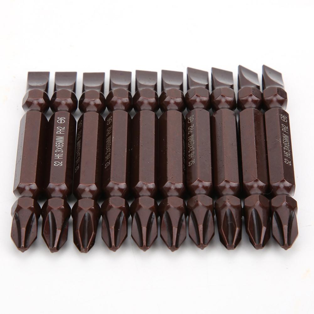 10PCs Double Ended Screwdriver Bit Hardware Parts Screws Tools Magnetic S2 H6.3 X 65MMDouble Ended