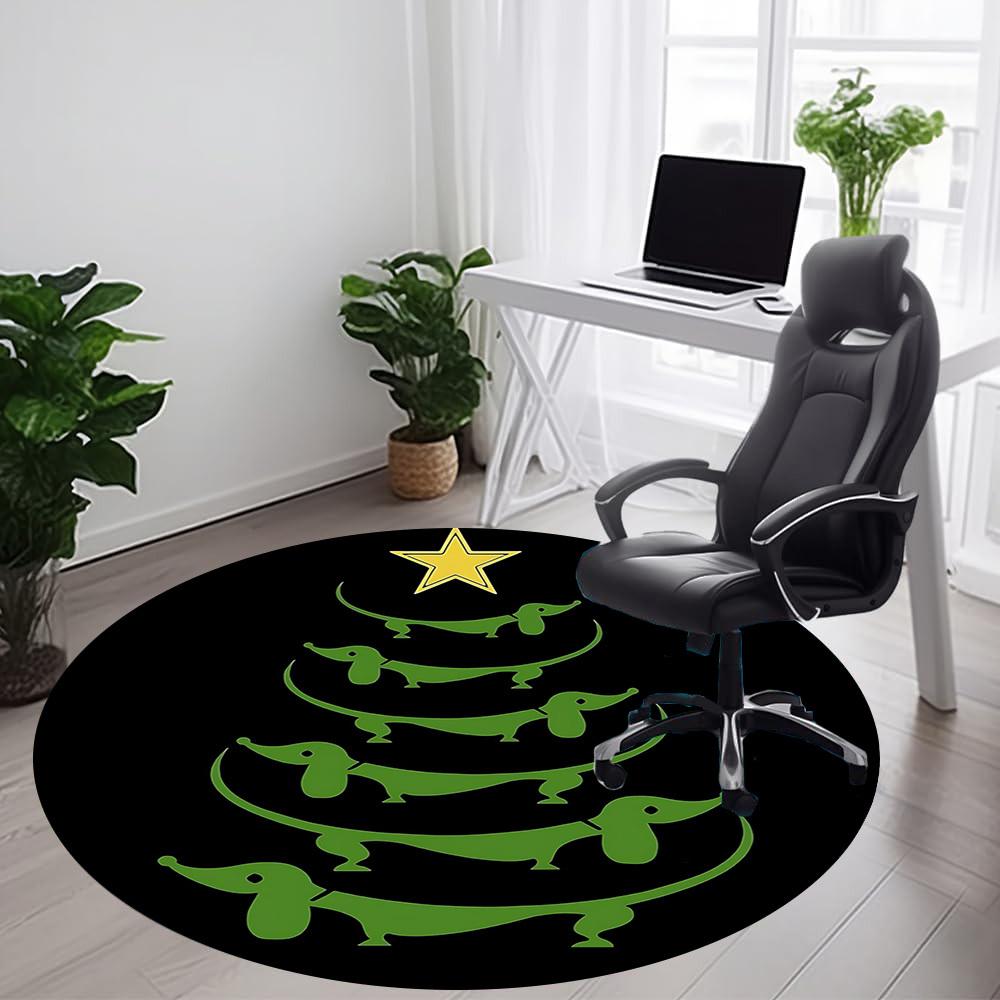 1PC Dachshund Christmas Office Round Area Rug, Mat Suitable For Office, Under Office Chairs Bedroom Living Room Home Decor, Room Deco