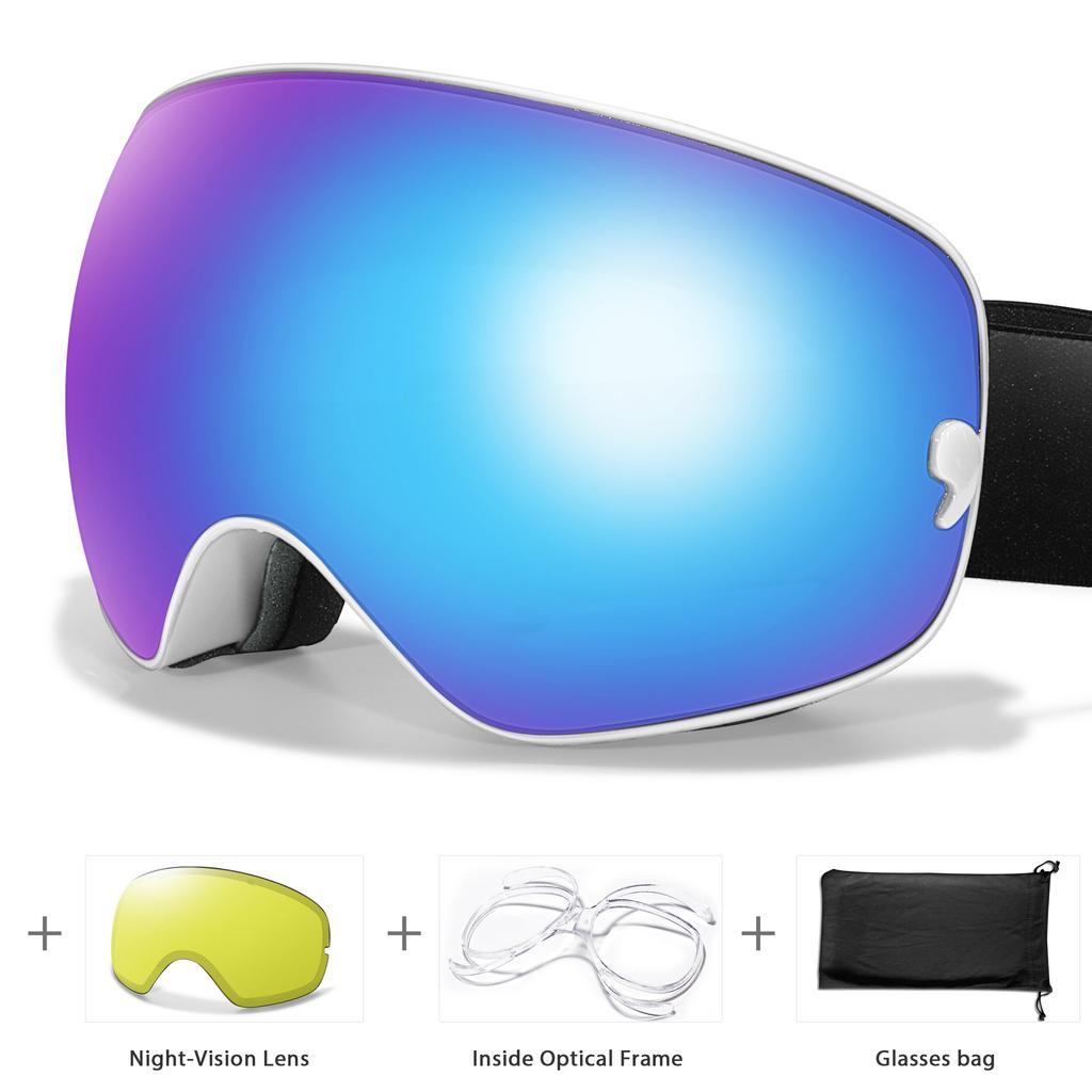 Классические горнолыжные очки, двухслойные, противотуманные, большие горнолыжные очки, UV400, маска для сноуборда, для мужчин и женщин, для зимних видов спорта, очки для сноуборда
