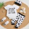 3pcs Infant Baby Funny Slogan Print Cotton Bodysuit + Hat + Paw Pattern Pants Clothing Set