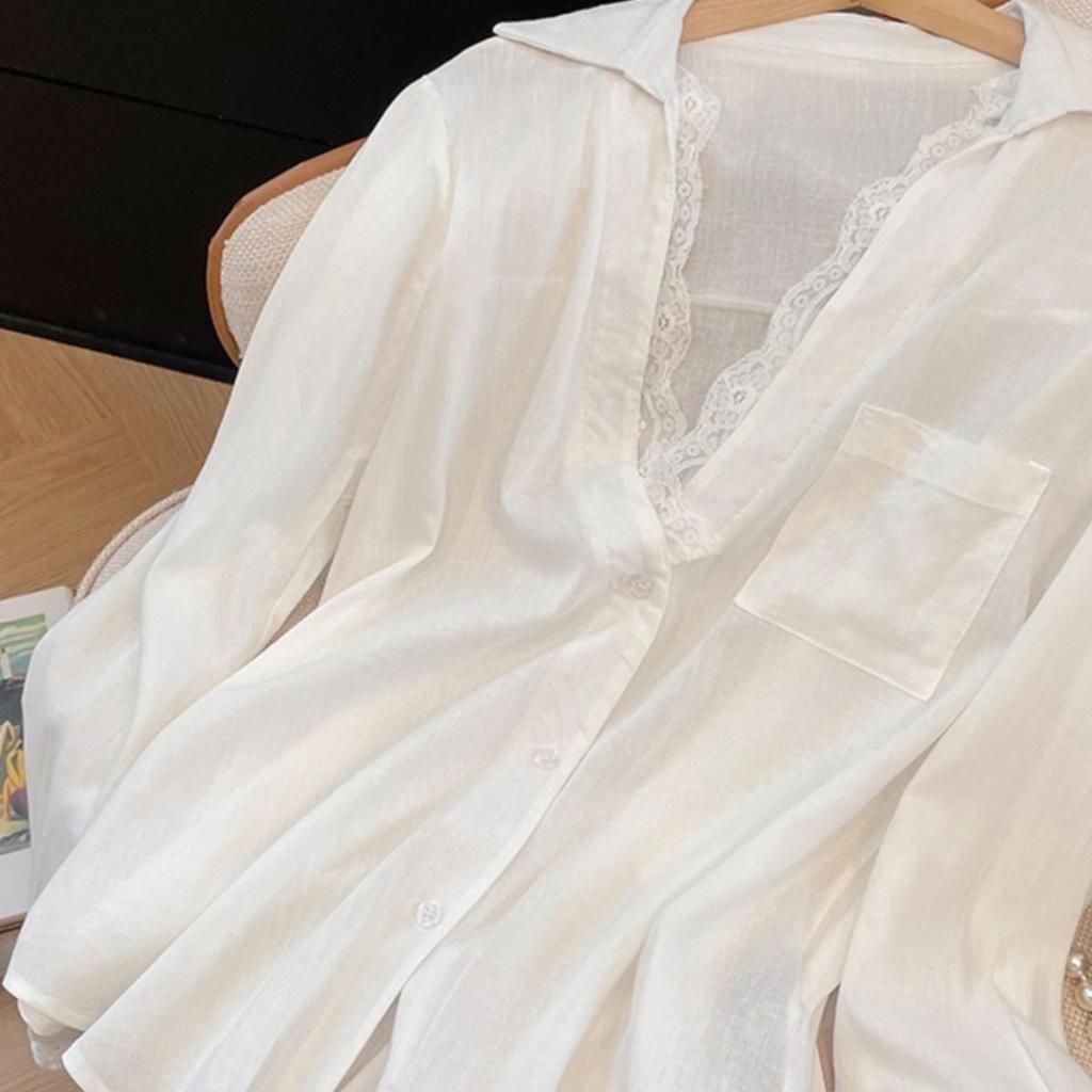 Белые блузки с длинным рукавом, женская одежда, лоскутное кружево, модные рубашки, прозрачные, большие сексуальные топы