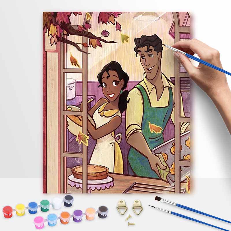 Disney Princess Tiana Baking Oil Paint Art Painting Kit Home Wall Decor Handmade Gift Romantic Kitchen Scene Wall Art Craft Decor DIY